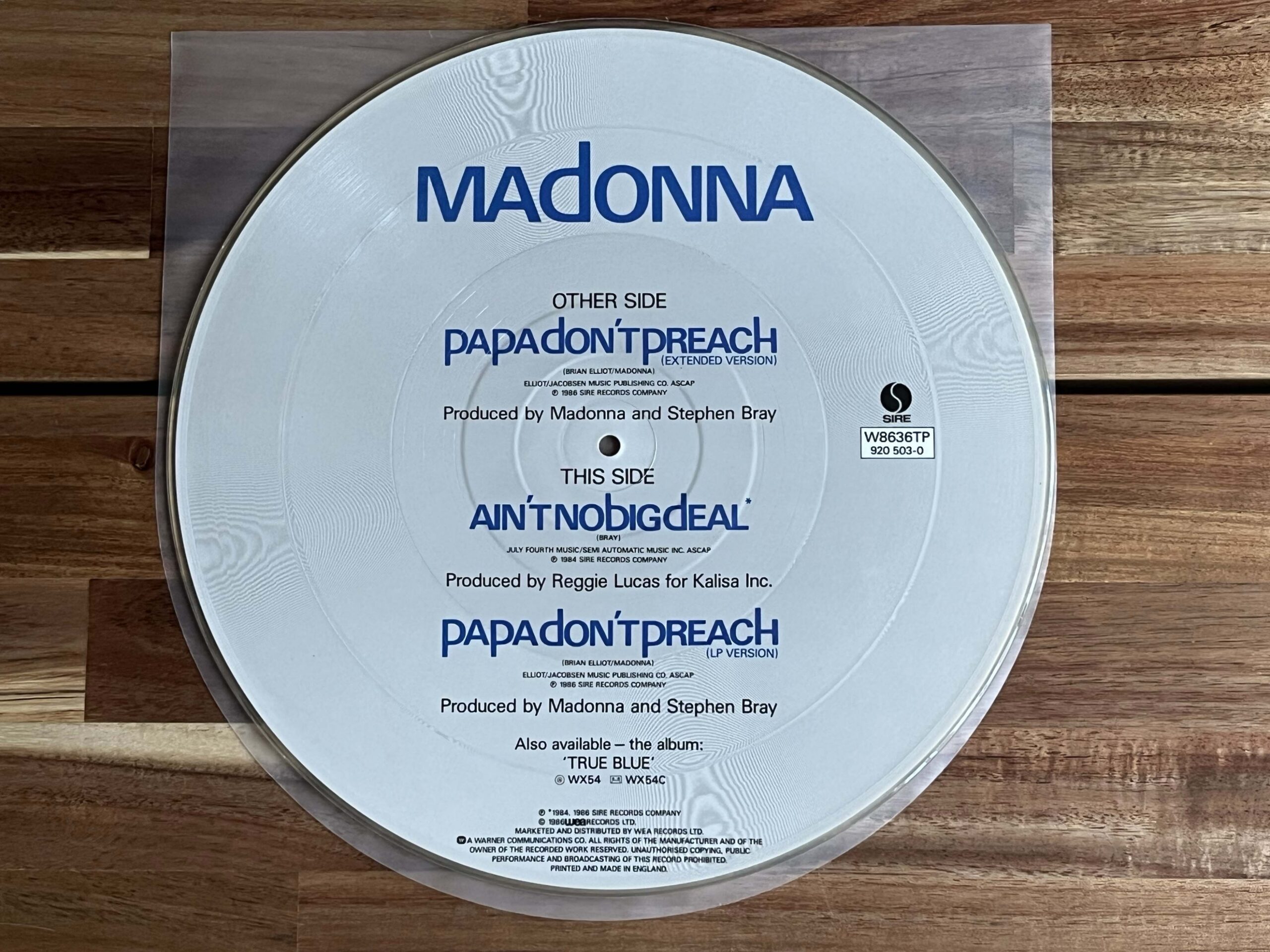 Madonna — Papa Don’t Preach (1986, W 8636 TP) — 12" Picture Disc — NM‑ - Image 2