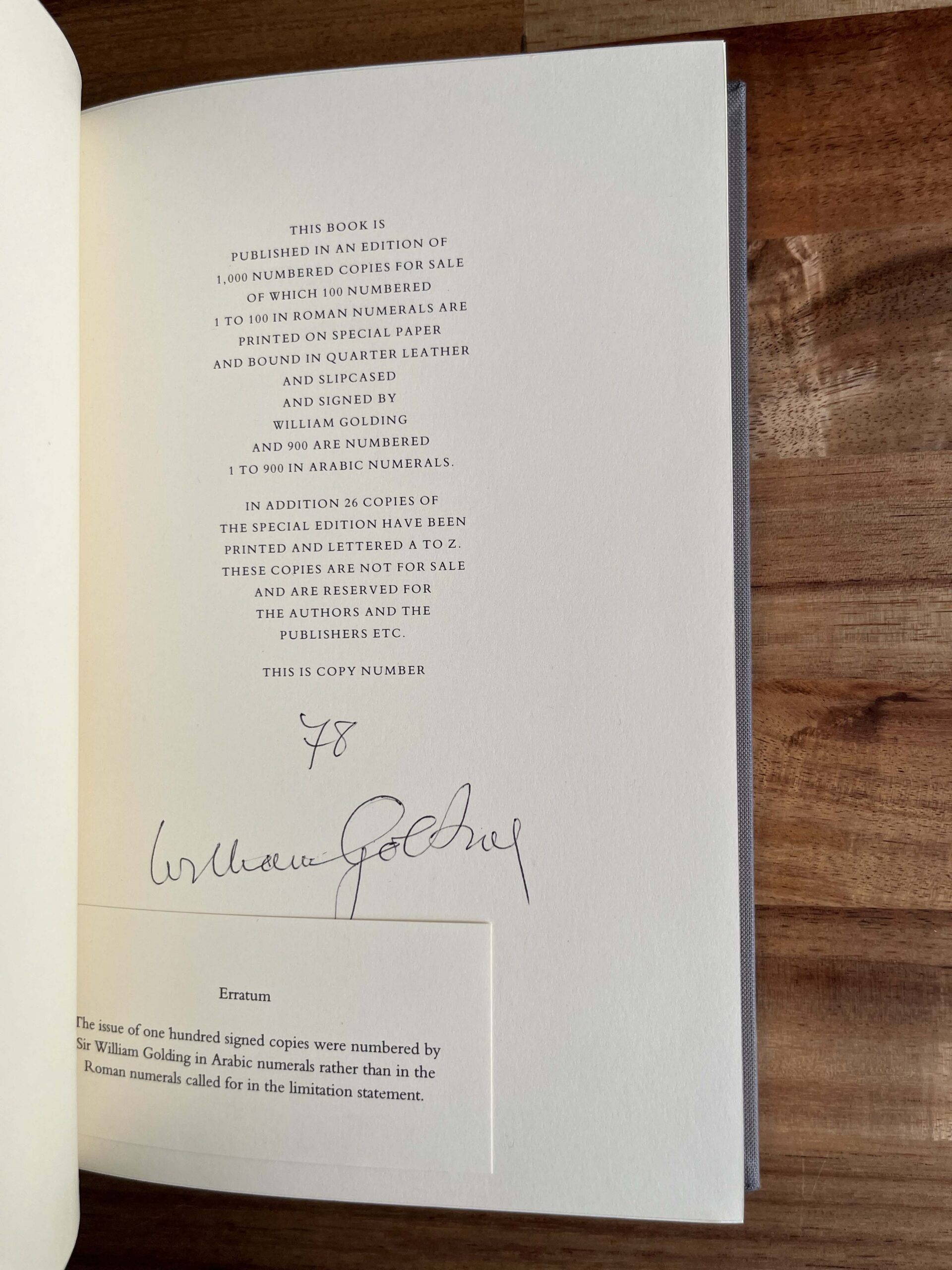 William Golding Signed Limited Edition, A Bibliography 1934–1993, No. 78/100 - Image 3