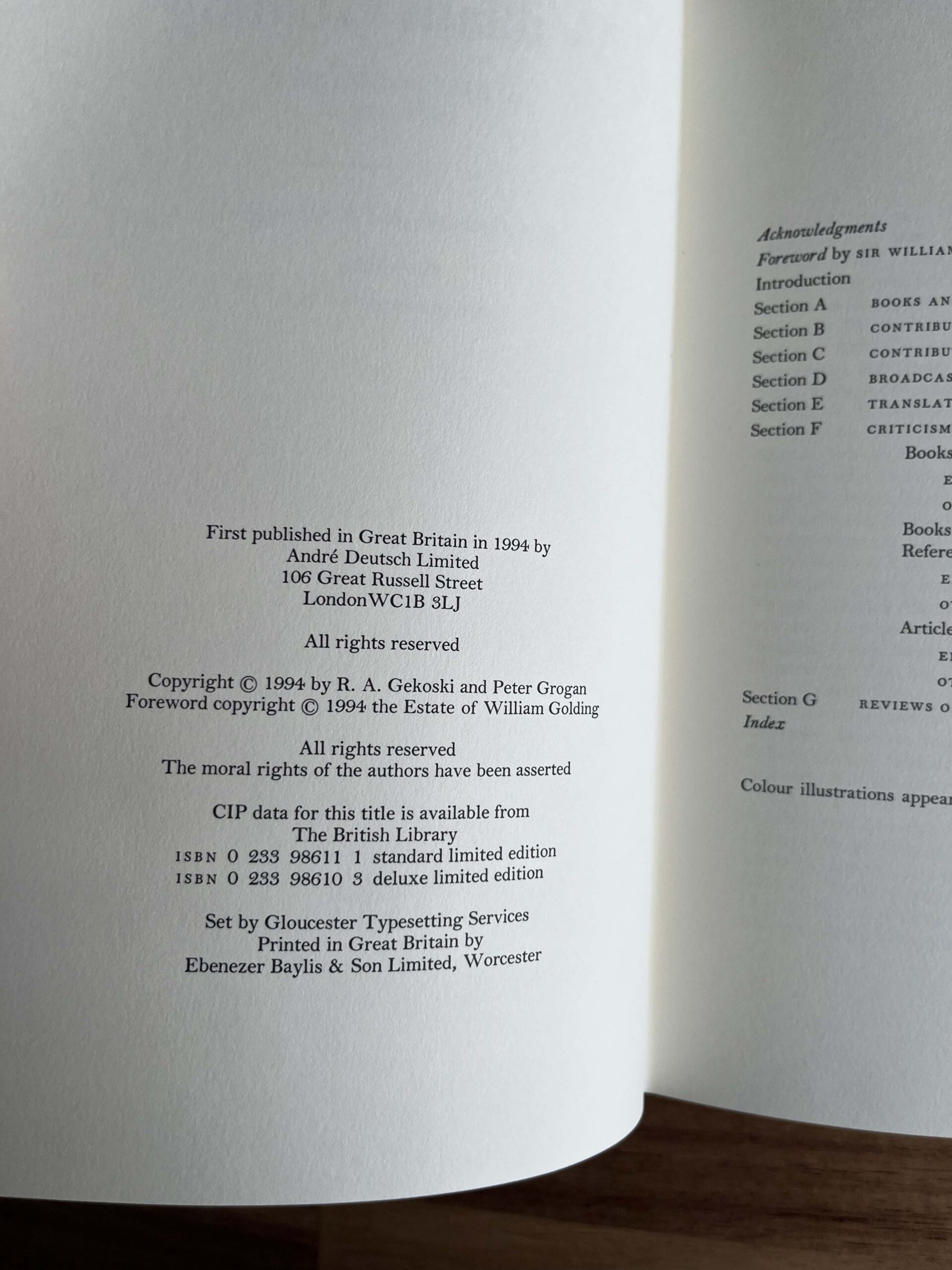 William Golding Signed Limited Edition, A Bibliography 1934–1993, No. 78/100 - Image 5